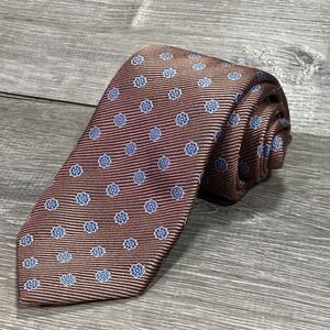 GEOFF NICHOLSON Mens Brown Blue Floral Striped Silk Tie Made in Italy